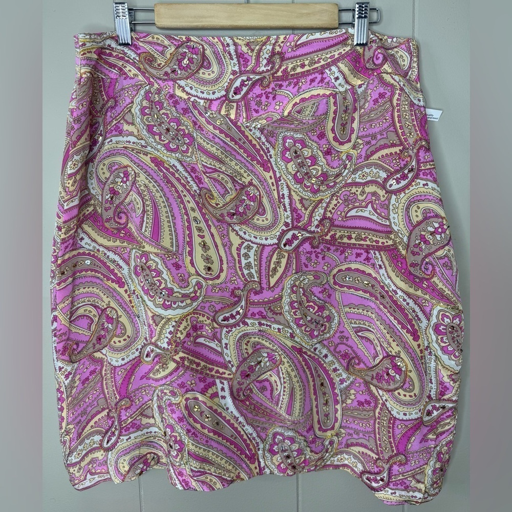 NWT VTG Worthington 100% Silk Paisley Lined Pencil Skirt Womens Size 16